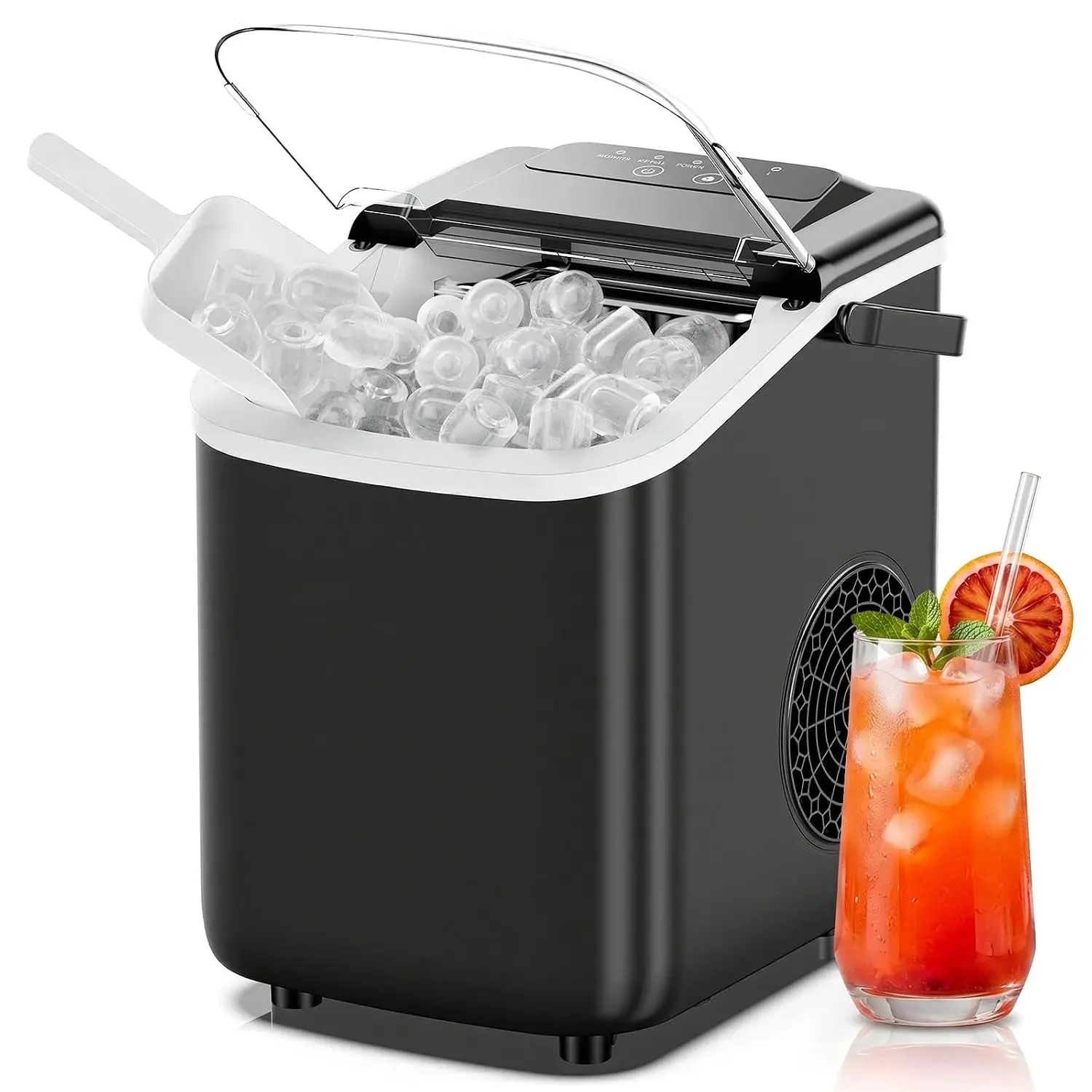 Ice Maker, Countertop Ice Machine with Handle | 9 Bullet Cubes in 6-8 Mins, 26lbs Daily, Self-Cleaning with Basket and Scoop for Home/Kitchen/Camping/RVGift.