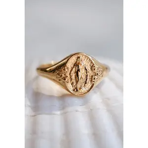 Miraculous Medal Signet Ring in Gold Vermeil