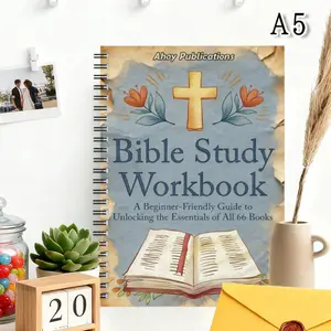 1 Bible Study Workbook with Gold Cross Floral Scripture Cover - Italian Compatible (English Friendly) Spiral Notebook, Guided Journal for Prayer Journaling, Bible Study Guides - Gift for Women and Men