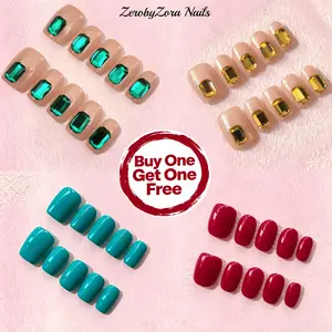 New BOGO:Short Minimal Square Rhinestones Handmade Press-On Nails|Reusable,Glossy Design,Comfortable Wear,10PCS
