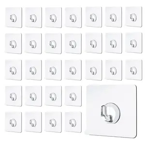 30-Pack Transparent Self-Adhesive Hooks, Easy Install No Drilling Wall Mount, Multi-Purpose Wall Mounted Organizer for Bathroom Kitchen Home Storage