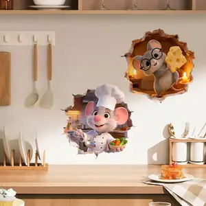 Cute Mouse Wall Stickers Set of 4, PVC Material, Self-Adhesive, Perfect for Repairing Wall Holes and Decorative Walls