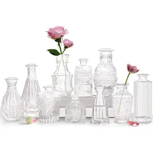Bud Vases- Set of 10 Small Flower Glass Vases for Centerpieces, Cute Clear  Bud Glass in Bulk, Mini  Design for Wedding Decorations Party Table Flower Decor