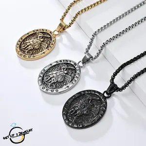 New Hip-Hop Retro Archangel St. Michael Pendant Necklace | Hip-Hop Style | Retro Style | Fashion Accessory | Trendy Accessory | Party Jewelry | Holiday Gift | Daily Decoration |