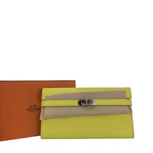 Pre-owned HERMÈS Calfskin Wallet Kelly Classique Yellow CPU0329