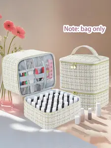 Double Layer Nail Polish Organizer Bag, Portable Travel Nail Supplies Organizer Bag with Handle, Nail Kit Storage Carrying Case for Indoor & Outdoor, Travel Cosmetic Bag