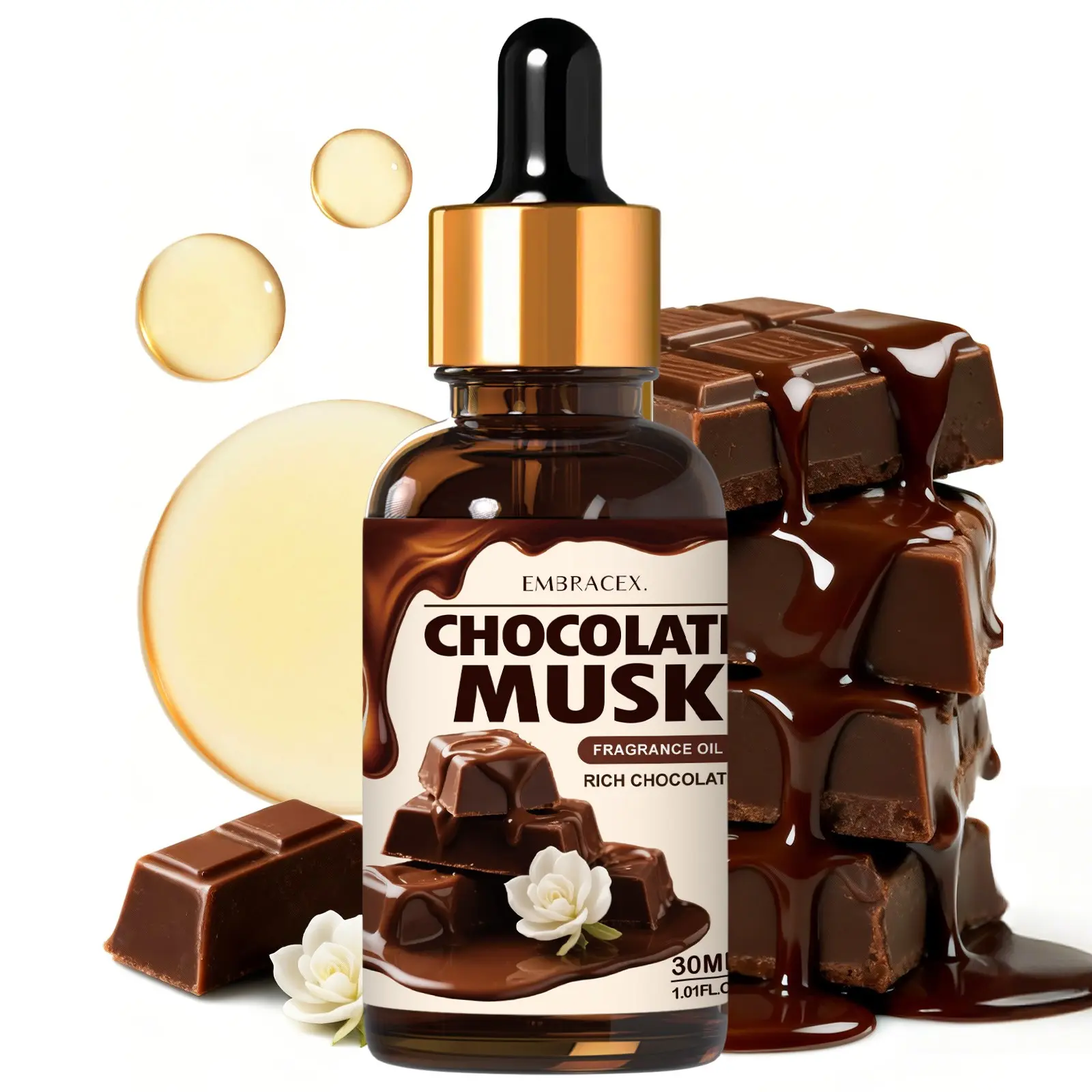 30ML Chocolate Musk Essential Oils with Dropper, Alcohol-Free Long-Lasting Scent, Humidifier Diffuser, DIY Soap Candle Bath Car Air Freshener