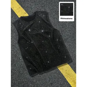 Men’s sleeveless cotton vest, street-style rhinestone design, unisex snowflake pattern, casual summer fashion top, sleeveless vests