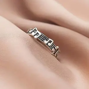 Vintage Silver Music Note & Star Design Ring for Women - Adjustable Length, Ideal for Music Lovers