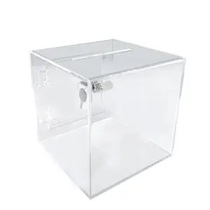 FixtureDisplays® 6X6X6" Acrylic Donation Box with Lock, Ballot Box, Suggestion Box Storage Container for Voting 15596