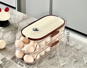 Double Layer Rolling Egg Organizer for Fridge Large Capacity 28+ Eggs Holder Space Saving Refrigerator Egg Dispenser 33cm x 16.5cm x 15.5cm