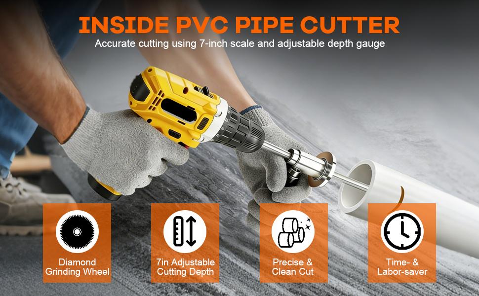 Inside Pipe Cutter for PVC Pipe Cutter,with 4 Diamond Grit Cutting Wheel And Handle,7 Inch Adjustable Cutting Depth,Fit for 1-1/2 Inch to 8 Inch Pipe,1/4in Hex Shank Fit for Impact Drivers And Drills Set