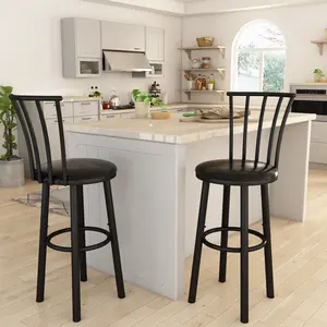 Hooseng Set of 2 25" Counter Height Swivel Bar Stools | Black PU Upholstered Seat with Vertical Slat Backrest & Footrest | Easy Assembly & All Tools Included | Modern Kitchen Bar Chairs for Dining Room & Island