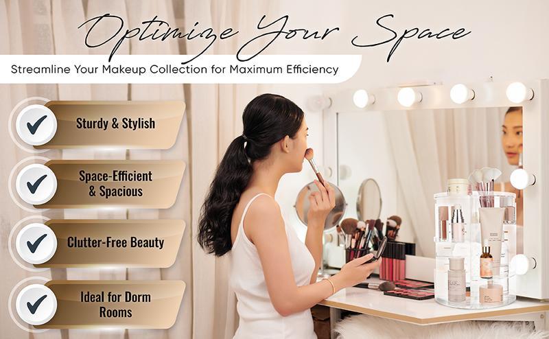 360° Rotating Makeup Organizer, Spinning Cosmetic Storage Rack with Adjustable Shelves, Space-Saving Vanity Organizer, Multicolor