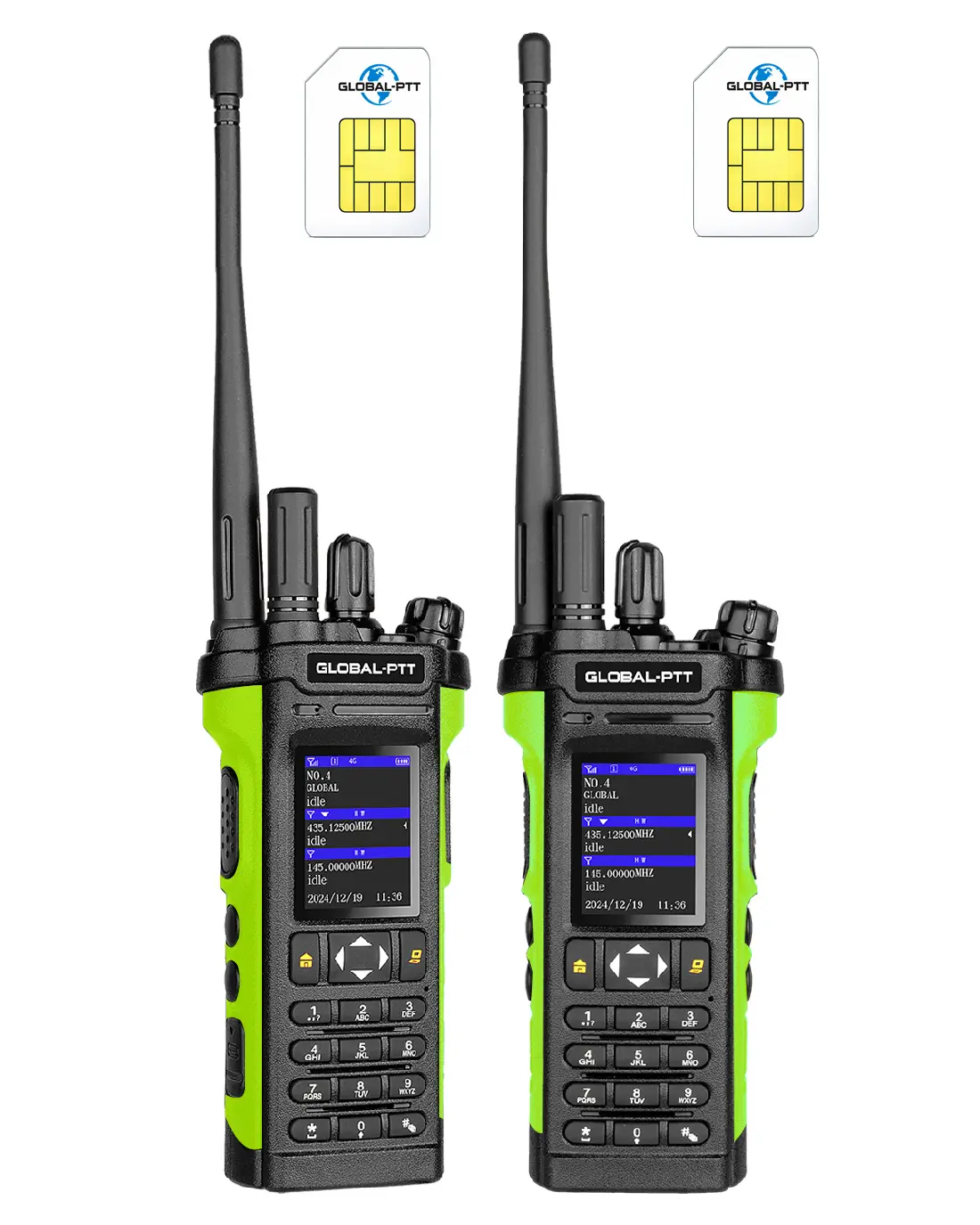 global-ptt 2-Pack PoC + UHF VHF Analog Radios with SIM Card – Dual-Mode Walkie Talkies Unlimited Range Nationwide 4G LTE + Analog 10W High Power Durable Long-Range Two-Way Radios for Business & Outdoor, 400-520MHz, 136-174 & 400-490MHz