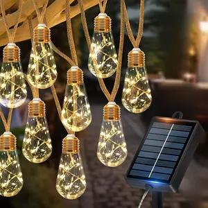 Solar Outdoor String Lights, 10/20 Bulb Fairy Light Strings, LED Bulbs, 8 Lighting Modes, Auto On/off, Ideal for Fence, Garden, Party, Christmas Decor