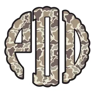 Old School Camo Monogram Decal Personalized Vinyl Sticker Bottomland Camo Durable Weather Resistant Customizable Initials for Hunting Trucks Coolers Tumblers