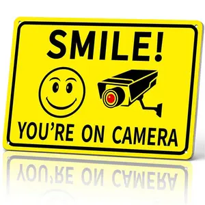 12x8 in Lightweight Aluminium Funny Security Sign - "Smile You're On Camera" Vintage CCTV Warning Plaque, Home & Garage Decor, Retro Camera Wall Art, Gift Option