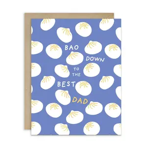 Funny Father's Day Card - Asian Food Soup Dumpling Pun, Playful Quote Greeting Card with Envelope - for Family Party & Surprise Gift from Son and Daughter, Dad Jokes Humorous Gag Gift