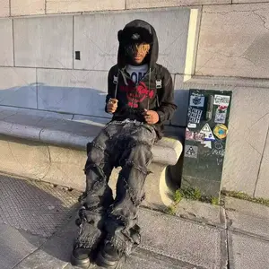 Jeans Y2k Clothes Harajuku Destruction Spider Web Hip Hop Baggy Jeans Denim Pants Streetwear Menswear Goth High Waist Wide Trousers Streetwear