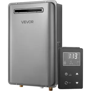 VEVOR Gas Tankless Water Heater, 5.3Gal Outdoor 120000 BTU Instant Hot Water Heater, Smart Temperature Control & 3/4 inch NPT Interface& Multiple Security Protections for Whole House, Silver Gray