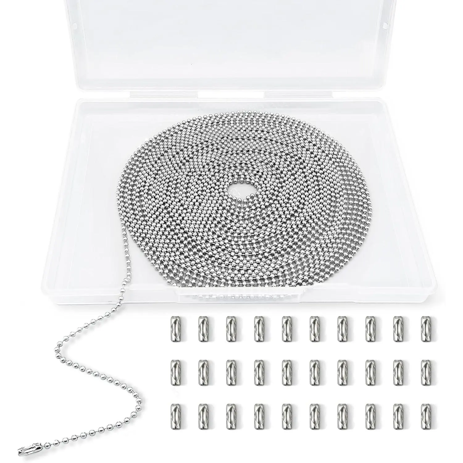 33  Ball Chain Necklace, 2.4mm Ball Bead Chain with 30 count Connectors Clasps, Metal Ball Chain for  Tag, Ceiling Fan Pull Chain Extender,  Making Kit, DIY Crafts ()