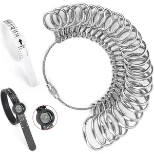 Ring Sizer Measuring Tool 27 count, Ring Sizing Kit 0-13 with Half Size, and 2 count  Finger Size Tape with Magnified Glass 1-17 Size, How to Measure Ring Size at Home for Women Men