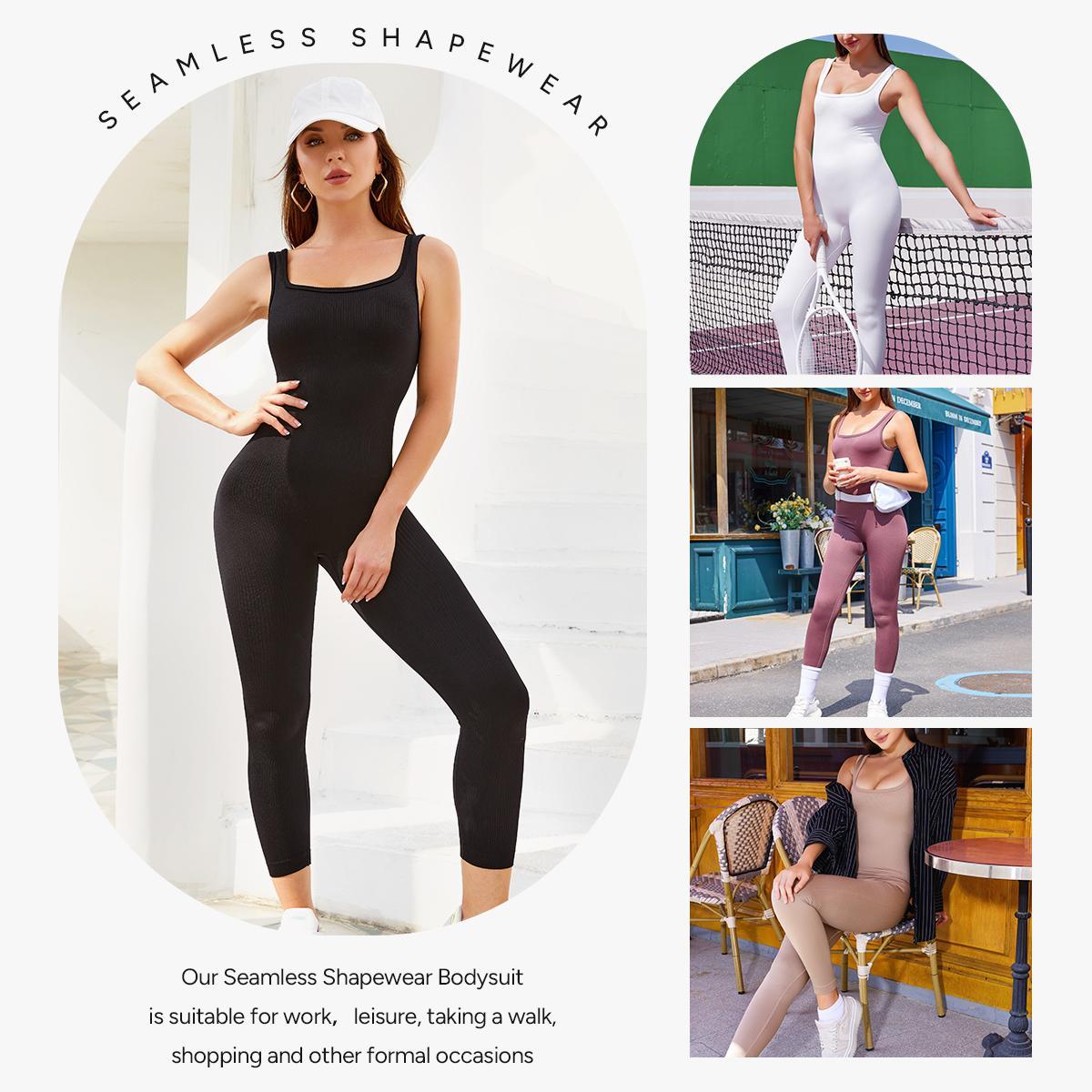 Nebility Women's Workout Seamless Yoga Ribbed Bodycon Jumpsuit Cut Out Asymmetric One Piece Leg Lengthening Tank Top Leggings Romper Stylish Activewear Stretchable All Season Solid Color Sports Jumpsuit