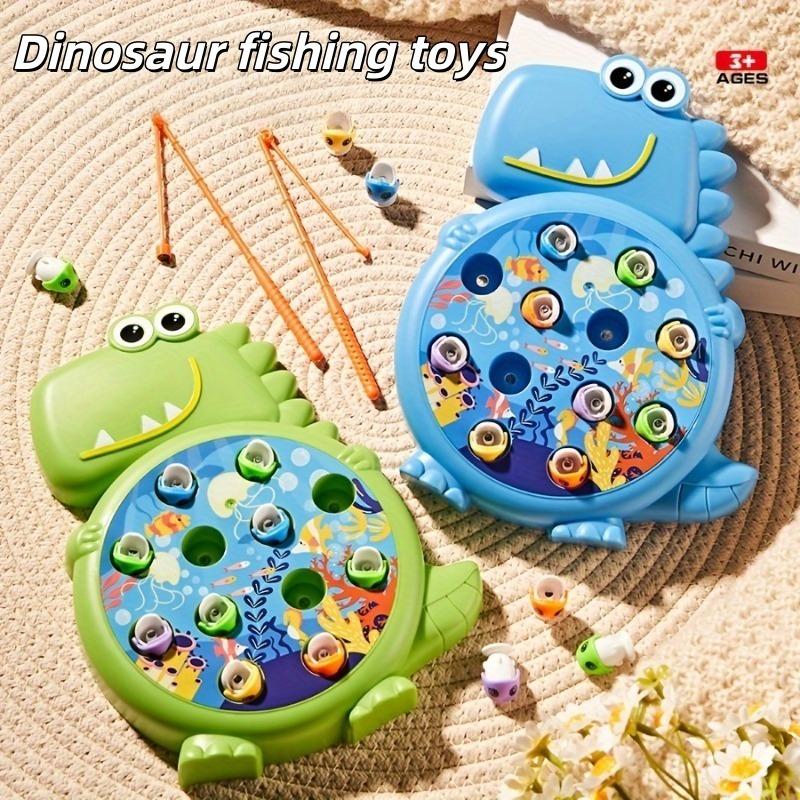 Fun Dinosaur Fishing Toy Parent Child Interaction - Includes Fishing Rod, Suction Hook, and Small Fish - Green/Blue，Birthday Gift
