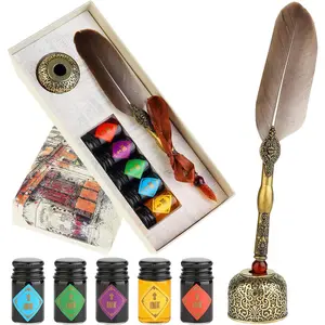 Glass Dip Pen and Ink Set, Glass Calligraphy Pen with 5 Colors Ink and Pen Holder for Writing Drawing- MU-21