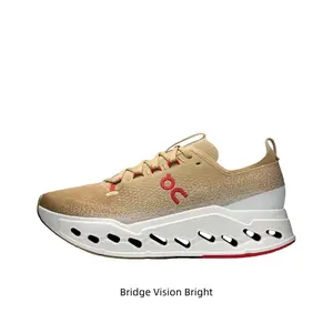 Collaborative Cushioned Running Shoes, Camel Gradient Knit Upper, Hollowed-Out Midsole and Avant-Garde Deconstructed Design