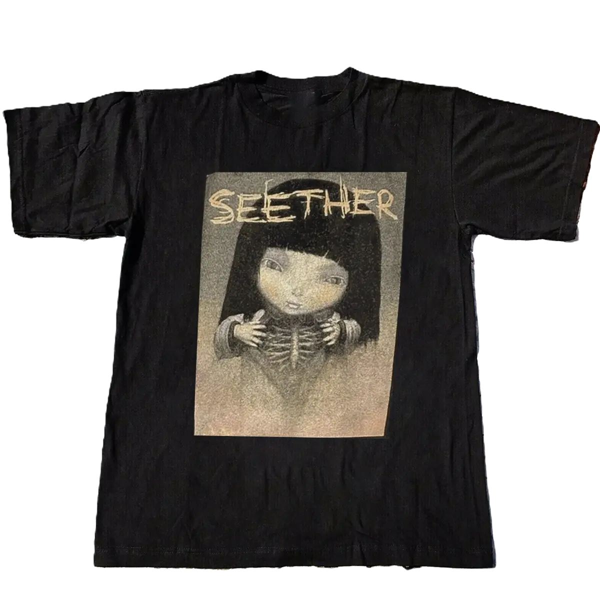 Vintage Seether Band 2008 Black T-Shirt, Unisex Cotton One Side T-Shirt Fabric Menswear