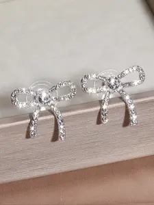 Rhinestone Decorated Bow Design Stud Earrings, Fashionable Jewelry for Women, Trendy All-match & Exquisite Jewelry for Birthday Gift, Fashionable Jewelry Accessories