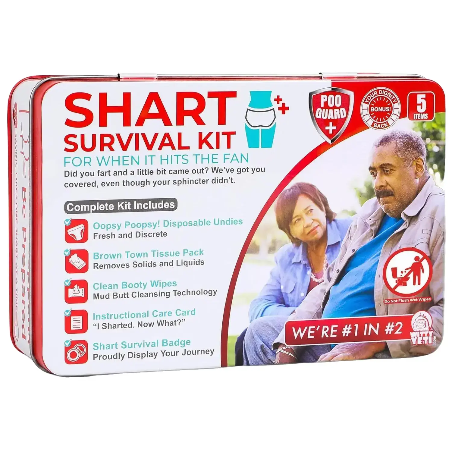 Funny Shart Survival Kit Gag Gift - Ultimate Poop Prank Funny Gag Gift Set with Wet Wipes, Disposable Underwear, Tissues, Hilarious Badge, Novelty Fart Potty Pack for Friends