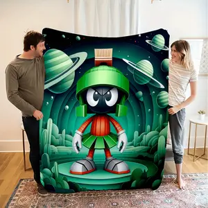 Marvin the Martian 3D Space Throw Blanket, Looney Tunes Fan Themed Cozy Blanket, Soft Fluffy Lightweight Blanket for All Seasons, Anti-Pilling Washable Decorative Blanket