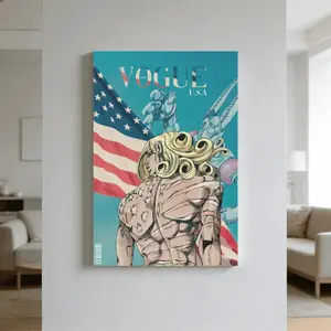 Modern Japanese Manga Style Canvas Art - Patriotic Hero Aesthetic Wall Decor - Unique Bizarre Graphic Poster