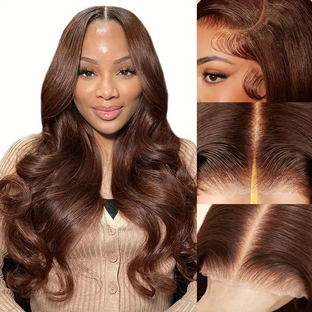 Chocolate Brown Lace Front Wig Body Wave Lace Front Wigs Human Hair 4# Density 13x6 Lace Frontal Wigs 7x5 9x6 Glueless Colored Body Wave Human Hair Replacement Wigs For Black Women