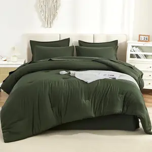 Dark Olive Green King Size Comforter - 7 a Bag King Comforter Sets, Plain Lightweight with Comforter,, Pillowcases  Shams