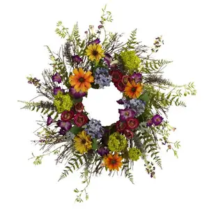 Nearly Natural  24' Spring Garden Wreath with Twig Base