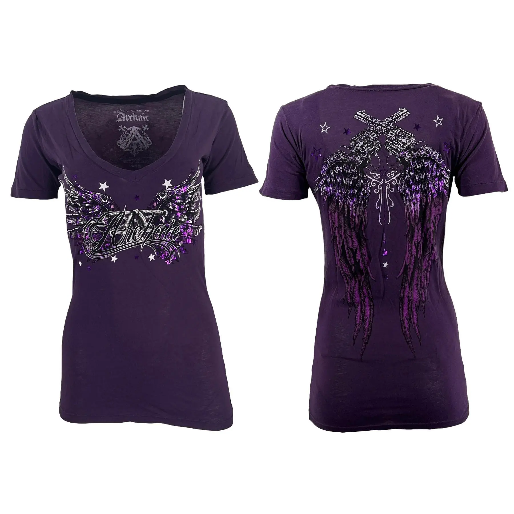 Archaic by Affliction Women's Cotton Printed Short-Sleeve Casual Streetwear T-Shirt - 2000s Vintage Stylish Hot Smoke Women's Top