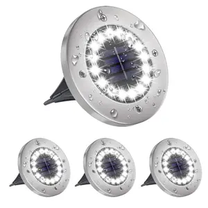 4 Pack Solar Ground Lights Outdoor, 16 LEDs Bright Waterproof Disk Lights for Pathway, Garden, Yard, Lawn, Walkway, Driveway, Patio, Deck, Landscape Lighting (Cool White/Warm White)