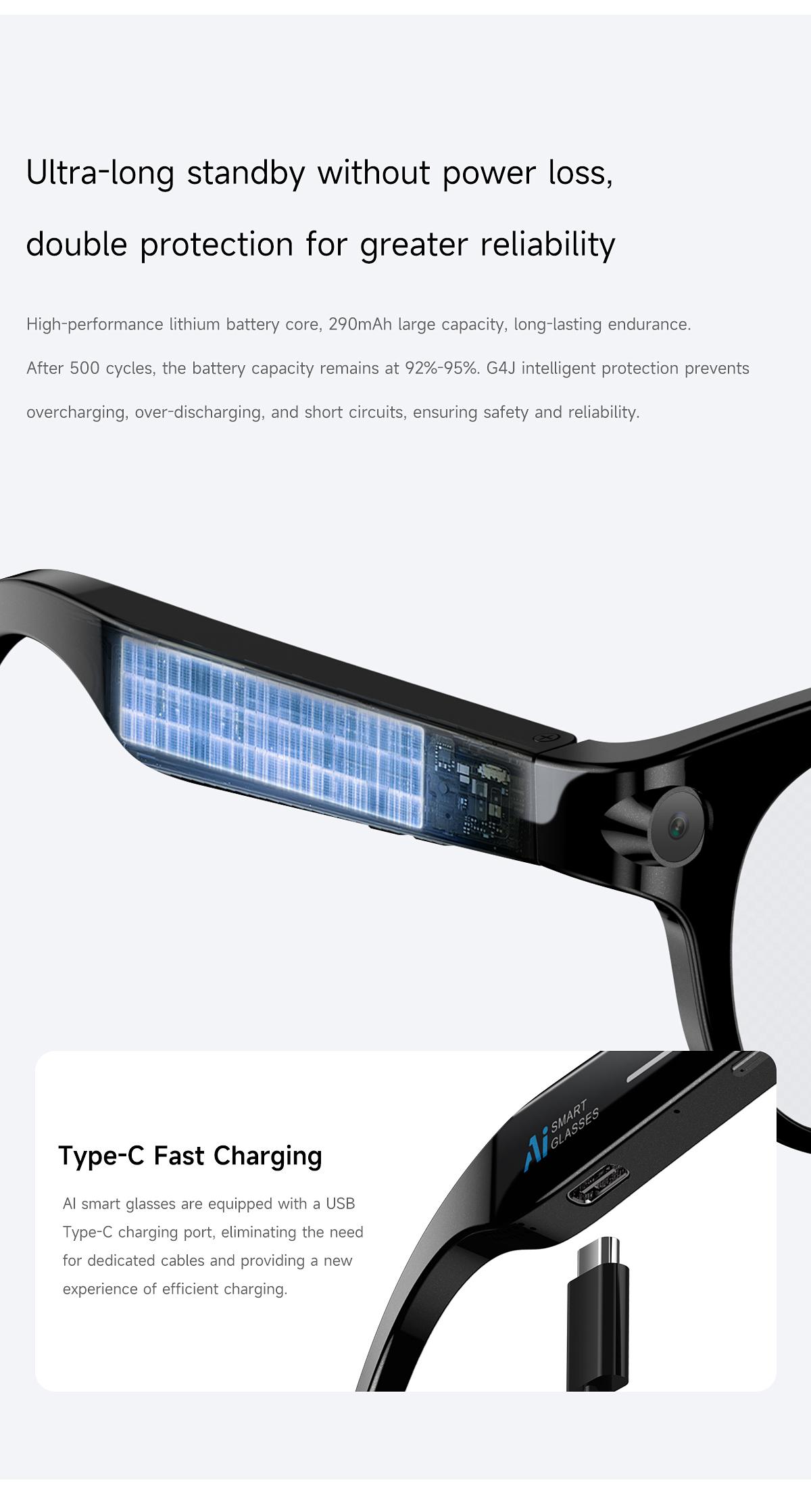 Smart Glasses with 2MP Anti-Shake Camera for Video Recording & Photo Taking, Hands-Free Bluetooth Calling, Translation, Object Recognition, Assistant Conversation, Wireless Portable for Outdoor & Indoor Use, Wearable, Cool Tech Gadgets
