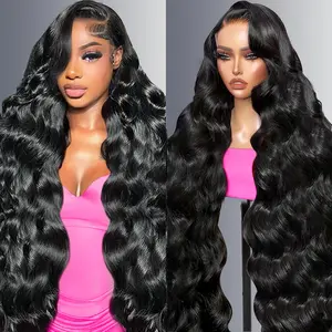 30 Inch Body Wave Lace Front Wigs Blended Human Hair 200 Density 13x6 HD Transparent Lace Frontal Wigs Pre Plucked with Baby Hair Body Wave Glueless Wigs for Women Natural Black