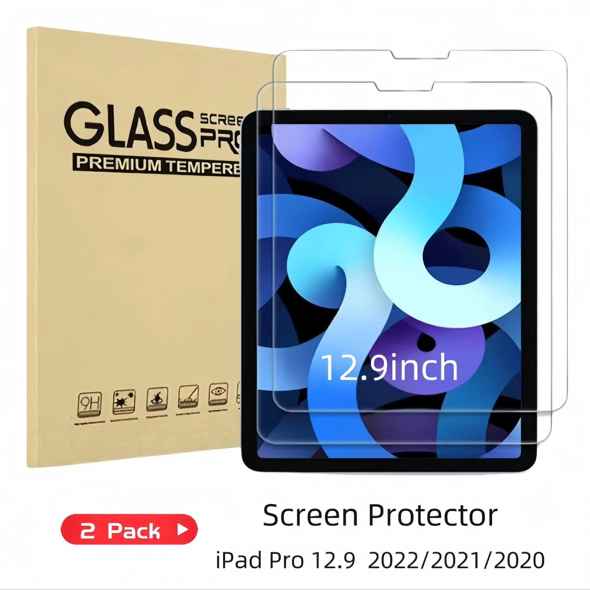 Tempered Glass Screen Protector, 2 Counts Durable Glossy Screen Protector for iPad Pro 12.9 Inch, 9H Hardness Tempered Glass Film Protective Cover, Tablet Screen Protectors