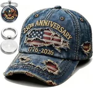 USA 250th Anniversary Hat 1776-2026 - USA Patriotic Baseball Cap, Adjustable Distressed Denim Cap with Eagle, Veteran Gift for Men & Women