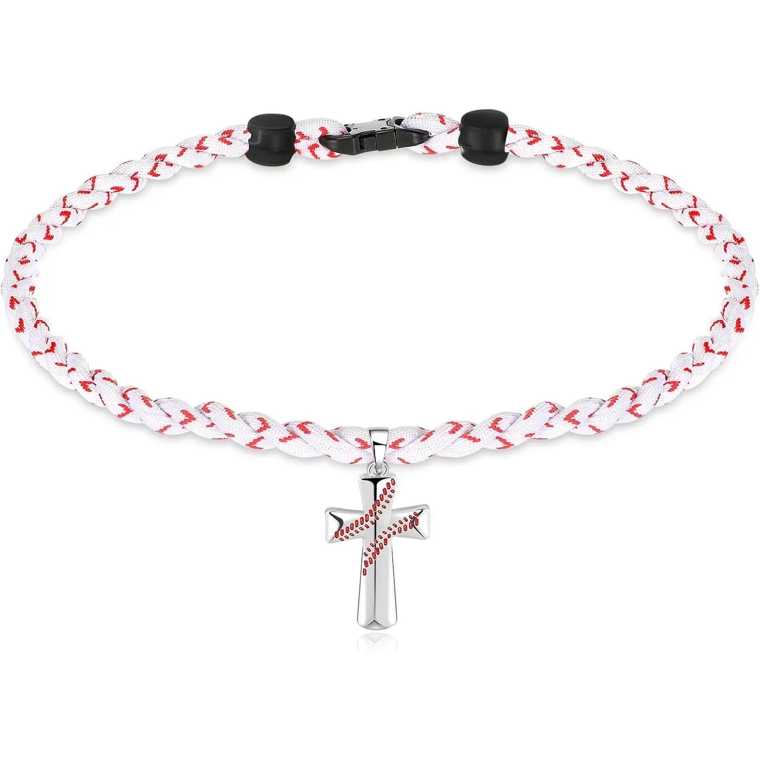 KF5-NKL01       2 Rope Baseball Cross Necklace Boys Baseball Titanium Necklace Stainless Steel Cross Pendant Sports Braided Tornado Baseball Necklace Gifts for Men Kids, 20 Inches