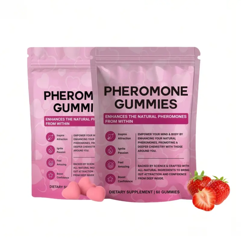 Pheromone Gummies with Slippery Elm, for Women,Enhance Charm,Supports Balance,Confidence & Social Vibe,Vegan,Non-GMO,Gluten-Free,Strawberry Flavor,Enhances Your Natural Pheromones From Within, 60 Count Mixed Berry Flavor