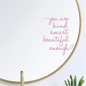 Smooth Waterproof Decorative Wall Vinyl Decals, Bathroom Mirror Affirmations Stickers with "You Are Kind Smart Beautiful Enough" Message, Blush Pink Girls' Vanity & Bedroom Decor