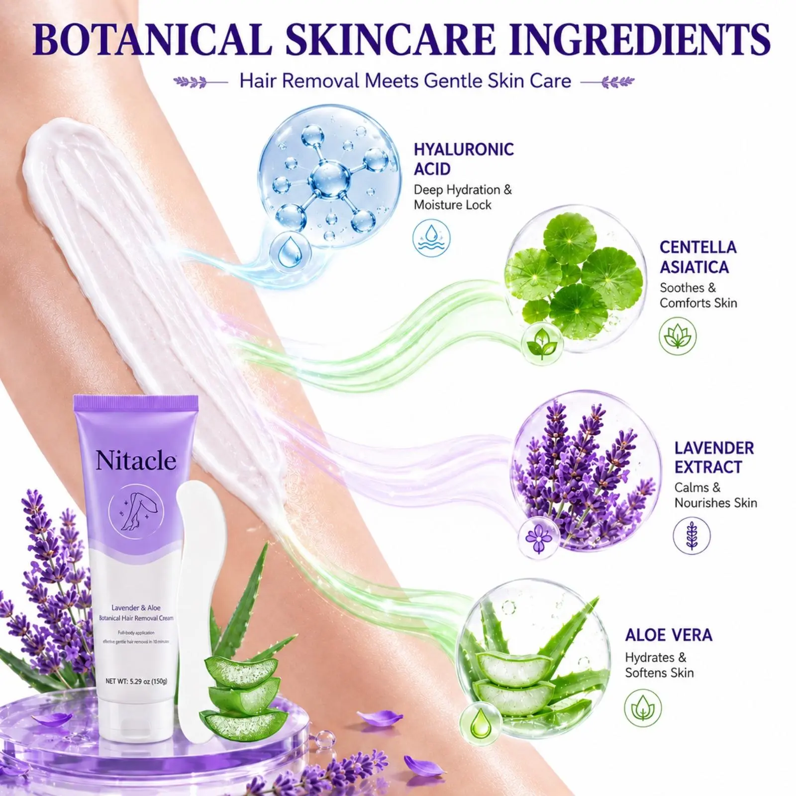 Nitacle  150ml  Hair RemovalCream for Women & Men - Underarm &Bikini Area - Smooth Skin in 5-10 Minutes- Painless Formula for Sensitive Skin - NoRazor Bumps-Sensitive Skin Friendly /Fast Shipping Skin Soothing Body Care Hairremoval Hairremovalcream Aloe G