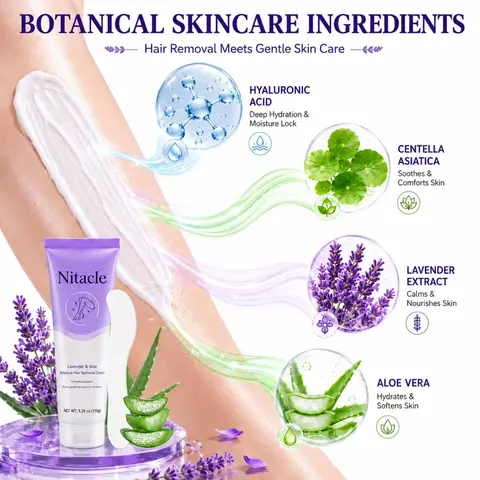 Nitacle 150ml Gentle Hair Removal Cream for Women's Sensitive Skin - Hypoallergenic, Soothing Aloe Vera, Moisturizing, Pain Free, Smooth Skin in 5-10 Mins, No Razor Bumps, Shaving Aid, Fast Shipping (Underarms/Bikinis) Body Care, Smooth Skin In 5-10 Minut